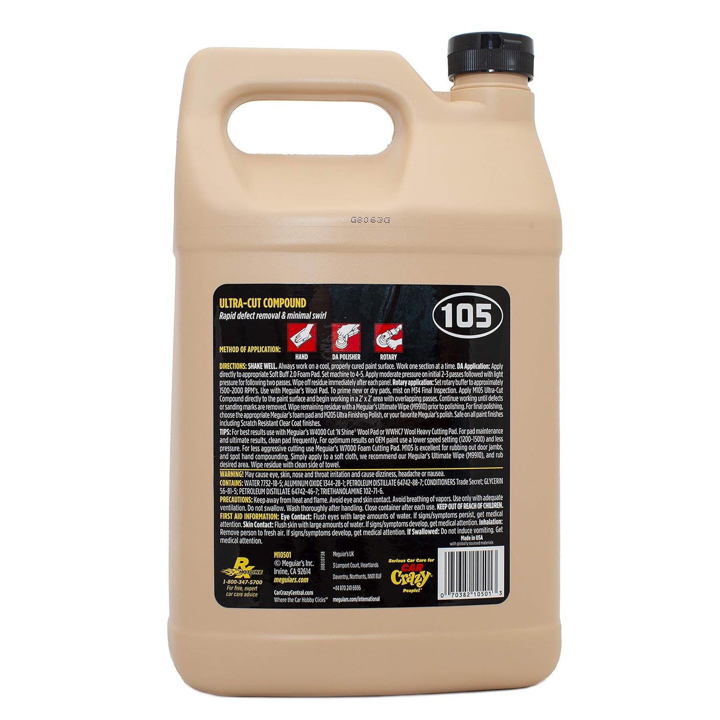 Meguiar’s Mirror Glaze M105 Ultra-Cut Compound, Car Rubbing Compound for Removing Scratches and Heavy Swirls While Adding Shine, Safe and Effective on All Glossy Car Paint and Clear Coats, 8 oz