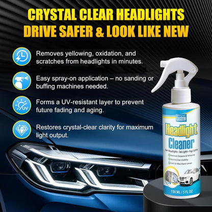 Headlight Cleaner & Restorer Kit – Instant Oxidation, Yellowing & Road Grime Remover – Revives Cloudy Headlamps to Crystal Clear – Includes Sponge & Towel – 5oz/150ml for Cars, Trucks & SUVs