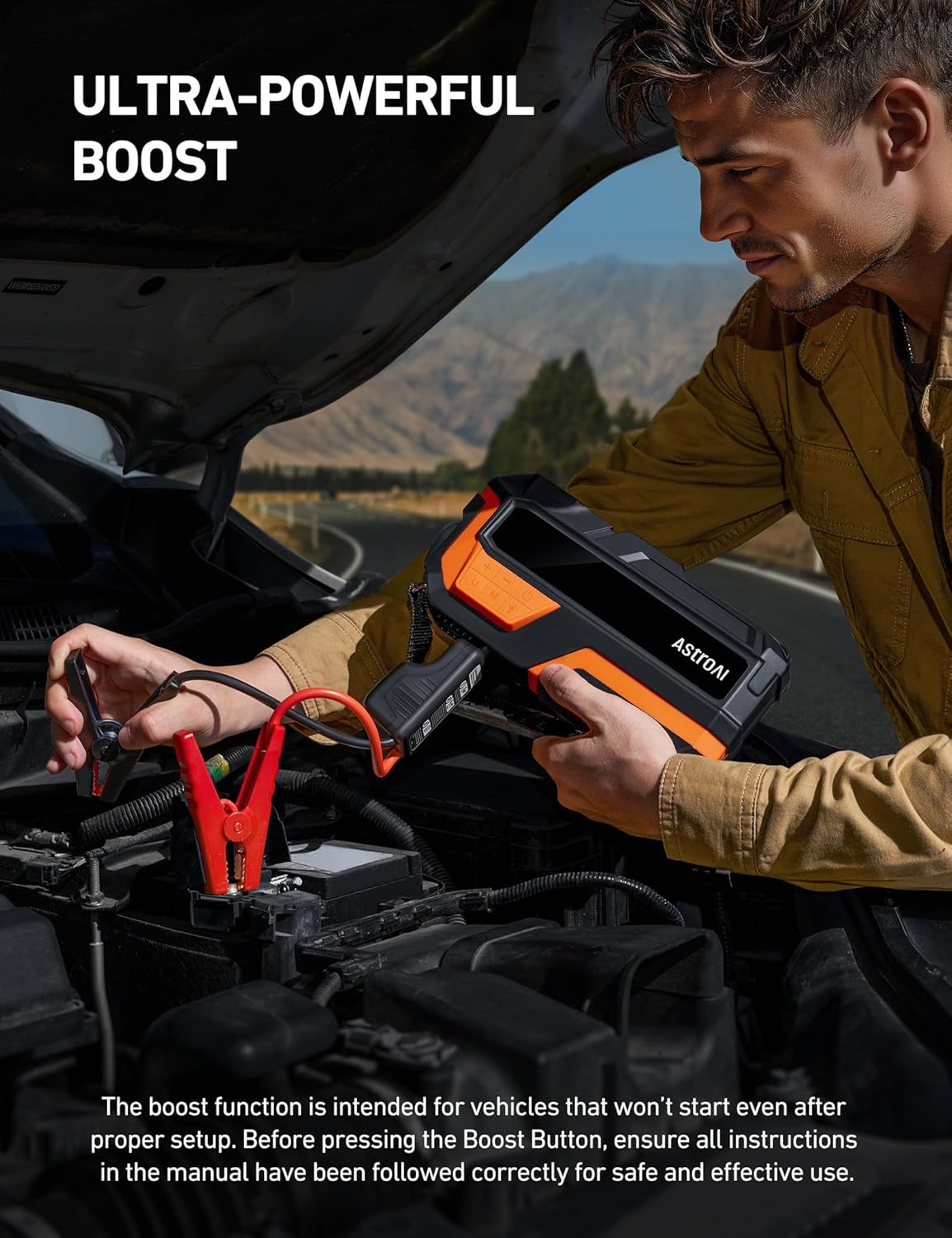 AstroAI S8 Air Jump Starter with Air Compressor, 3000A Peak Car Battery Jump Starter Portable (9.0 Gas/6.5L Diesel) with 150PSI Cordless Auto-Shutoff Tire Inflator, 12V Battery Charger Booster(Orange)