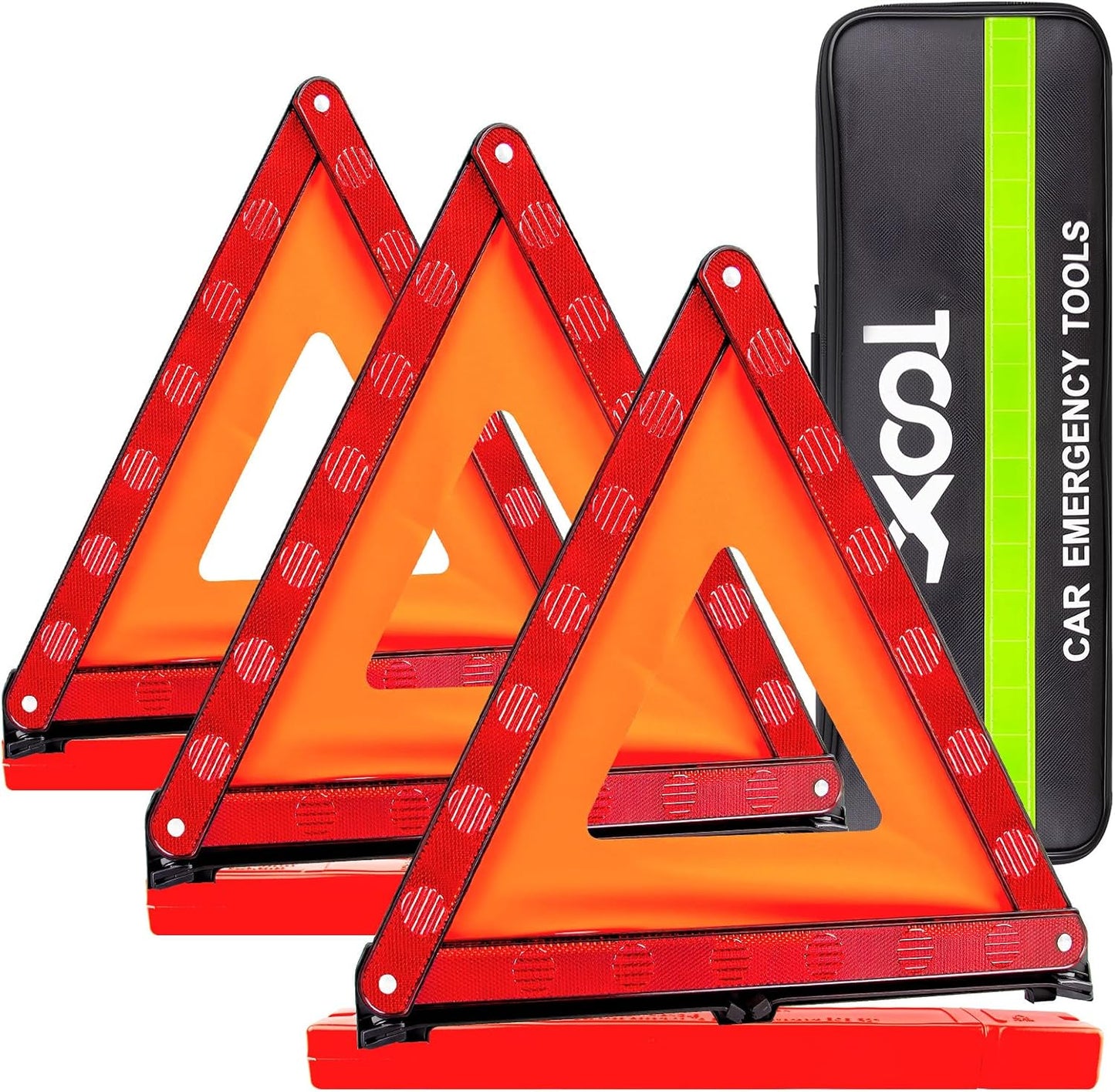 XOOL Emergency Warning Triangle Kit – Roadside Safety Kit with Reflective Warning Triangles, High-Visibility Safety Vests, Storage Bag & Gloves for Car Breakdowns & Emergencies