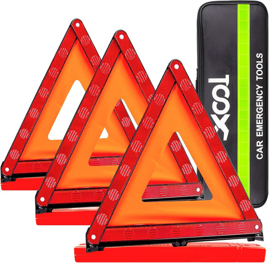 XOOL Emergency Warning Triangle Kit – Roadside Safety Kit with Reflective Warning Triangles, High-Visibility Safety Vests, Storage Bag & Gloves for Car Breakdowns & Emergencies