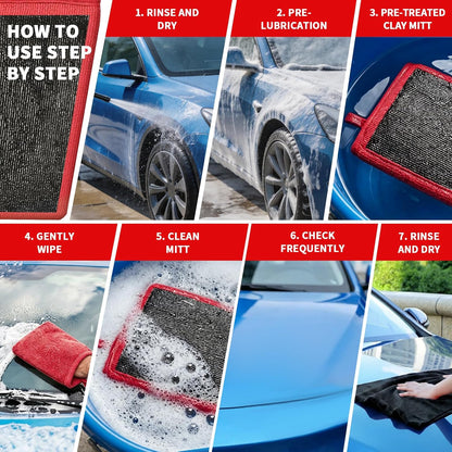 Clay Mitt Auto Detailing 4 Pack, Fine Grade Microfiber Car Clay Bar Mitt, DIY Detail Tool & Kit Car Detailing Alternative (Blue)