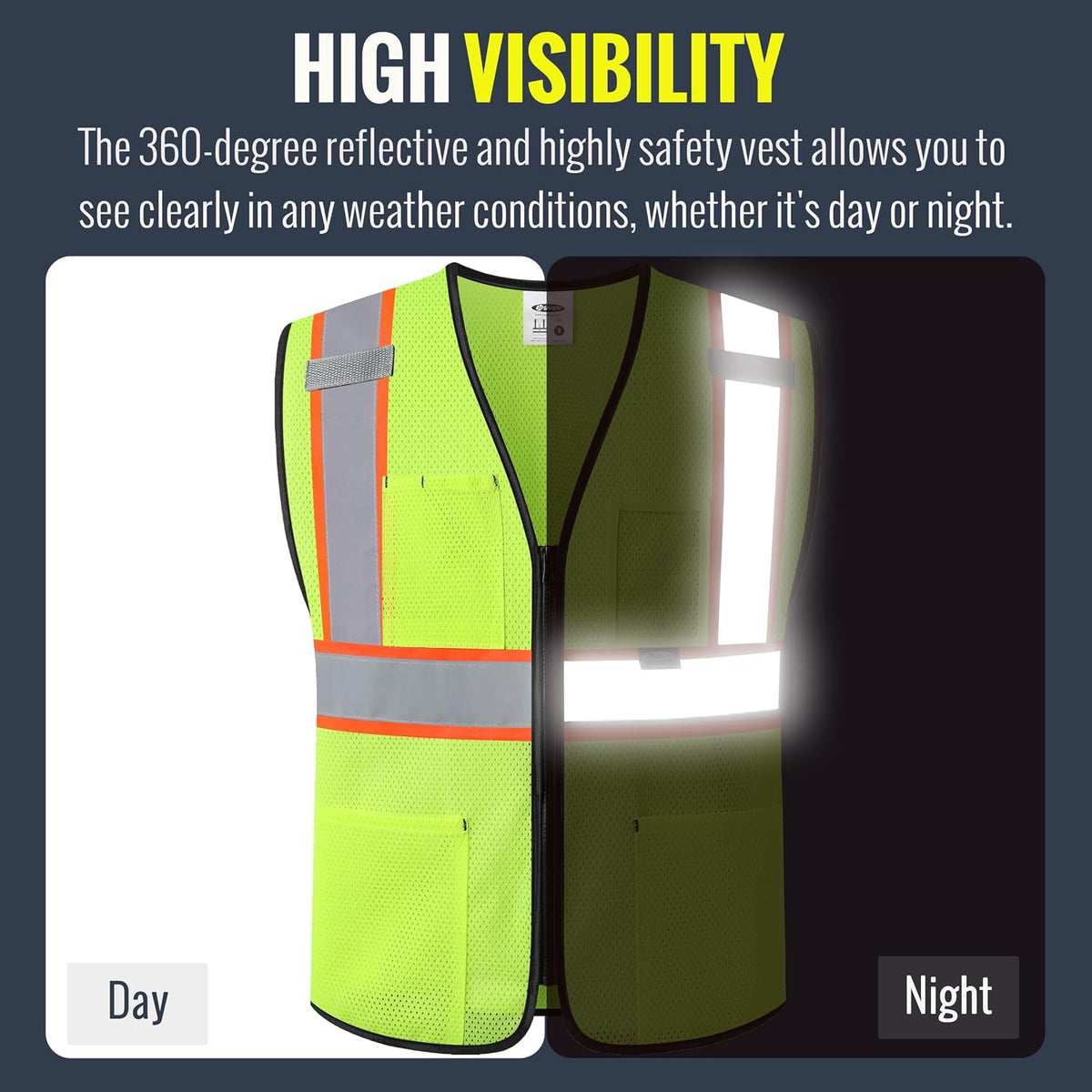 JKSafety Safety Vest for men women Hi Vis Vest with Pockets and Zipper High Visibility Meet ANSI Standard（BX310