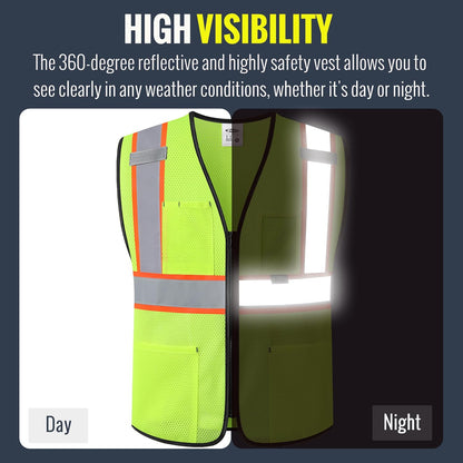 JKSafety Safety Vest for men women Hi Vis Vest with Pockets and Zipper High Visibility Meet ANSI Standard（BX310
