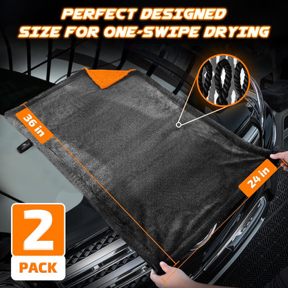 SMINDER 2-Pack 1200 GSM Car Drying Towels – Microfiber Towels for Cars (36" x 24"), Ultra-Absorbent, Streak-Free, Scratch-Free, No Water Spots, Double-Twist Pile & Edgeless Design