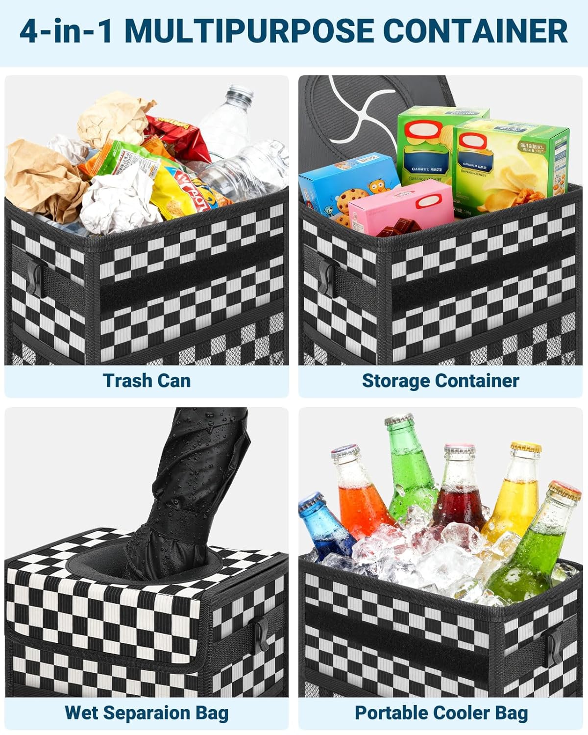 Capolo Car Trash Can with Lid, Leakproof Car Trash Bag Hanging Waterproof Automotive Garbage Can with Storage Pockets Mini Vehicle Trash Bin for Back/Front Seat(Black,2.5 Gallon)