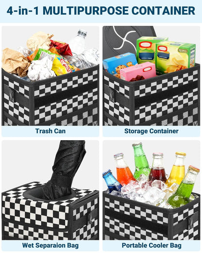 Capolo Car Trash Can with Lid, Leakproof Car Trash Bag Hanging Waterproof Automotive Garbage Can with Storage Pockets Mini Vehicle Trash Bin for Back/Front Seat(Black,2.5 Gallon)