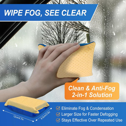 SHIELDOM Anti-Fog Spray for Glass Car Windshield Defogger Prevents Fogging of Interior Glass, Mirrors, Windows, Shower Door with Defogging & Cleaning Sponge, Towel 4oz/120ml
