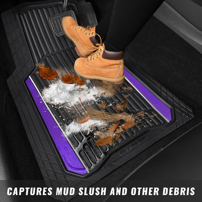 CAR PASS Heavy Duty Rubber Car Floor Mats, Deep Waterproof Car Floor Mats All Weather, Aluminum Film Floor Mats for Cars Non-Slip Universal Trim to Fit for SUVs Trucks Sedans Vans, Black Grey Metallic