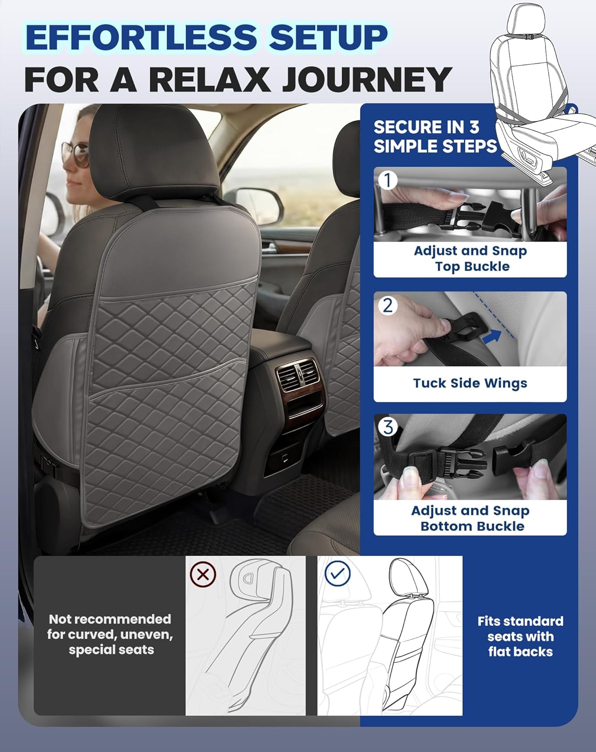 Seat Back Protectors for Kids, Car Kick Mats for Back of Front Seats with Large Pocket Organizer, Waterproof, Protects Against Dirt, Scuffs & Scratches, Fits Most Vehicles, 2PCS (Black)