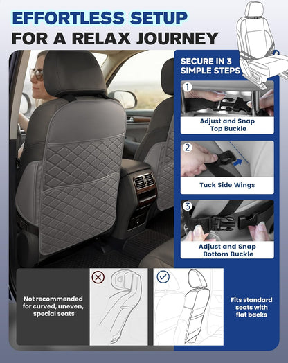 Seat Back Protectors for Kids, Car Kick Mats for Back of Front Seats with Large Pocket Organizer, Waterproof, Protects Against Dirt, Scuffs & Scratches, Fits Most Vehicles, 2PCS (Black)