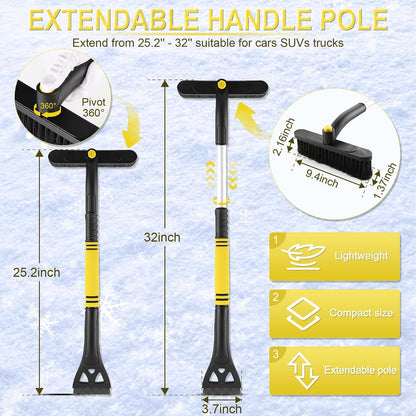 LivTee 32" Extendable Ice Scraper & Snow Brush for Car Windshield, 360° Rotating Snow Removal Tool for Cars, Trucks & SUVs, Automotive Winter Essentials & Car Accessories for Men, Orange