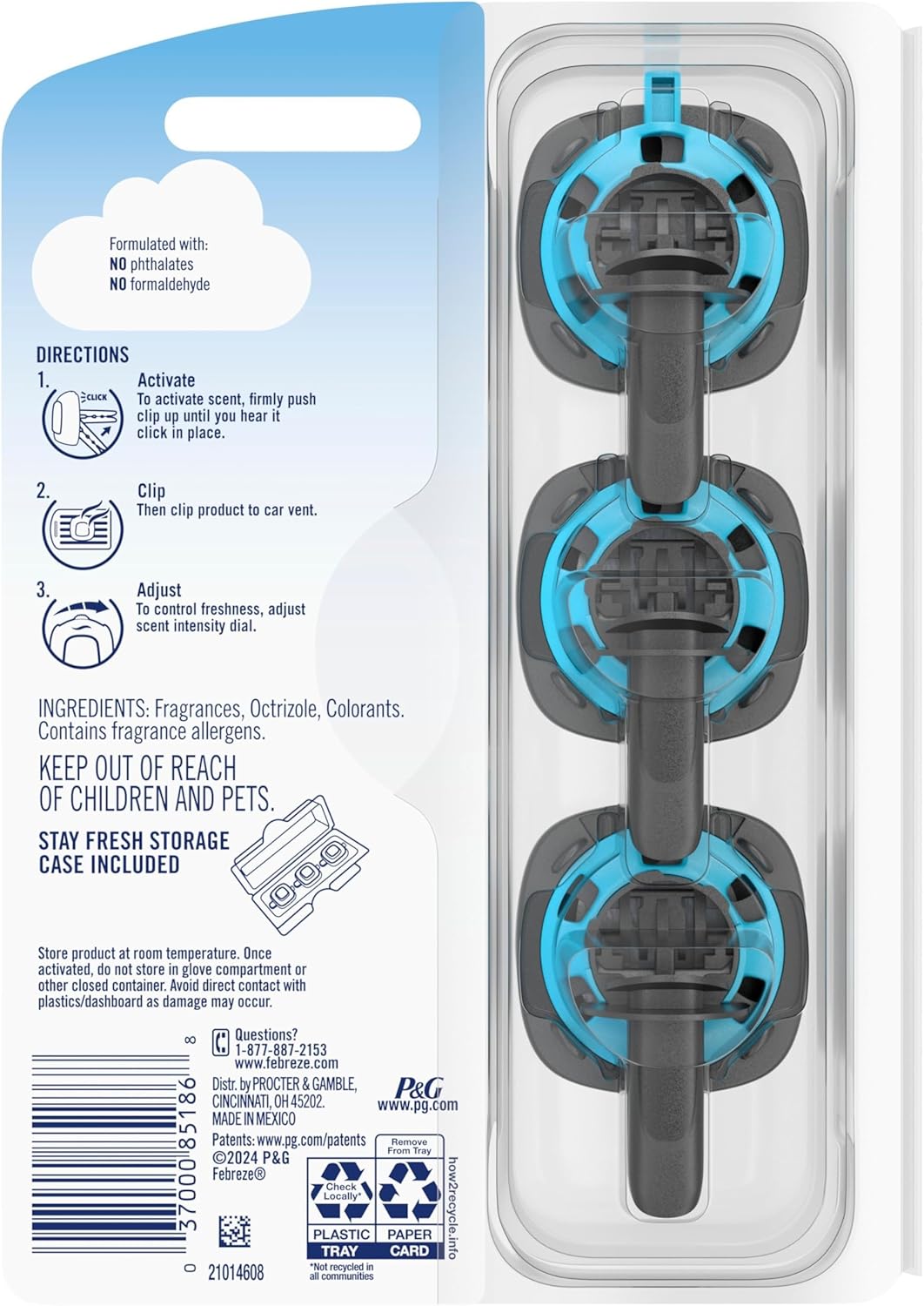 Febreze Car Odor-Fighting Car Freshener Vent Clip Linen & Sky, 0.06 fl oz, 3 Ct Pack of 2
