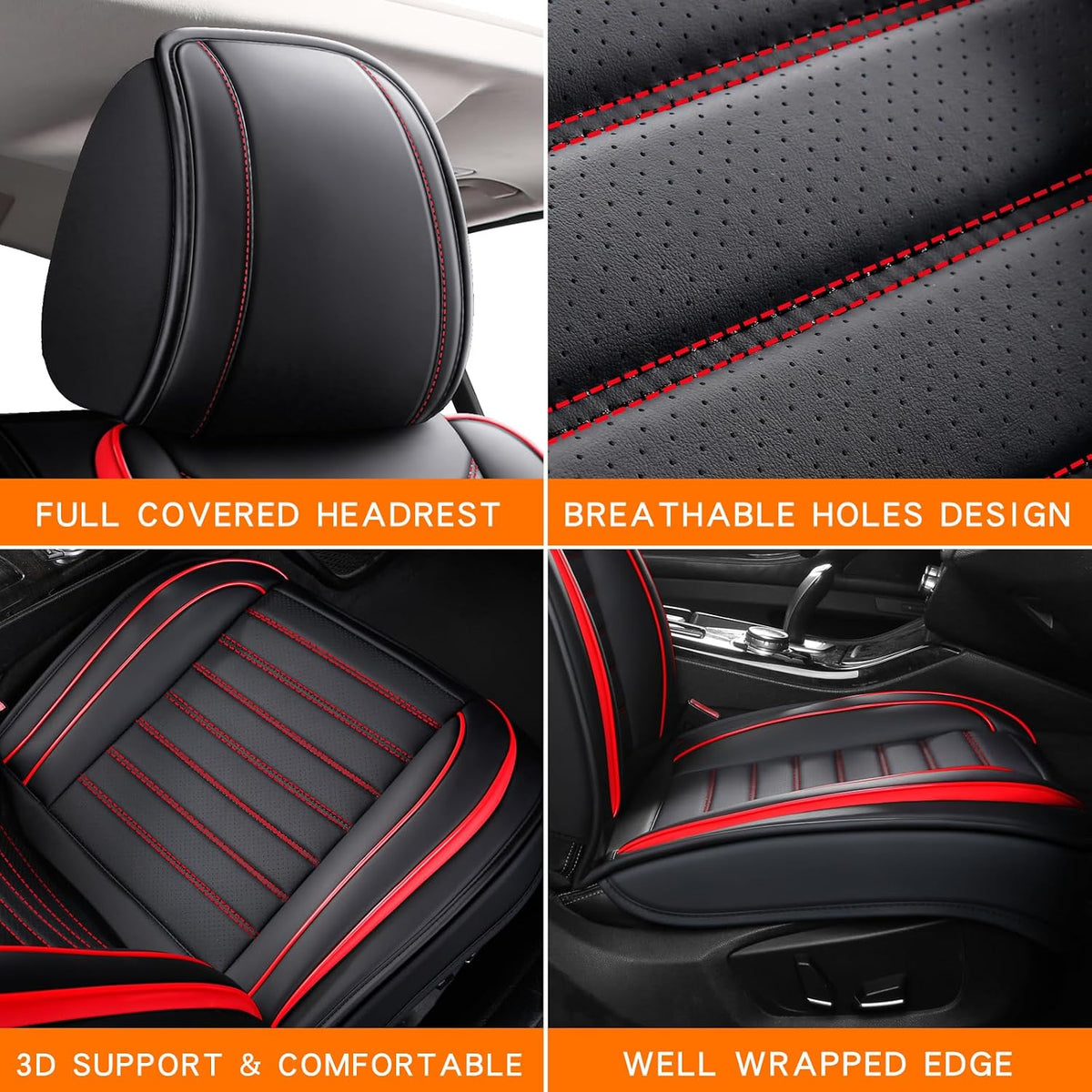 MINGBRON Leather Car Seat Covers,Car Seat Protector Waterproof,Seat Covers Full Set, Car Seat Protectors 5 Seats,Automotive Seat Covers Fit Most Cars Wine Red