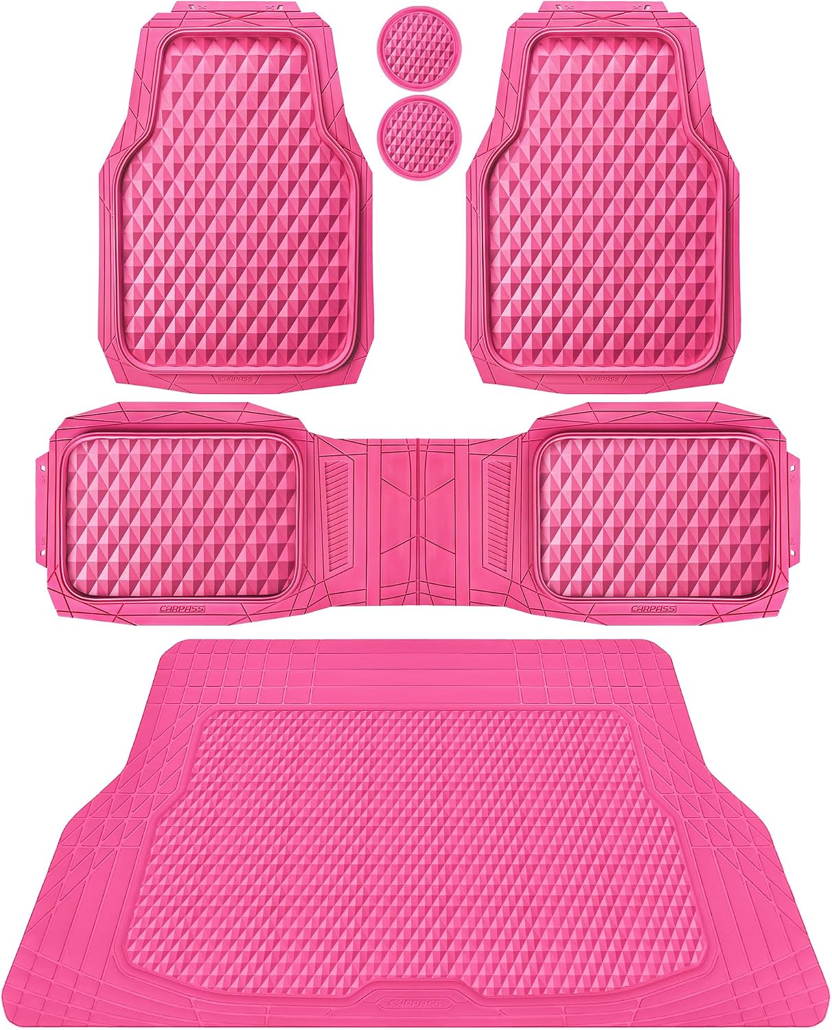 CAR PASS Heavy Duty Rubber Car Mats, Deep Dish All-Weather Floor Mat for Car Full Set Durable Anti-Slip 3D Rhombus Waterproof Trim to Fit Liner Universal Fit Automotive,Sedan,SUV,Truck, 3 Piece Black