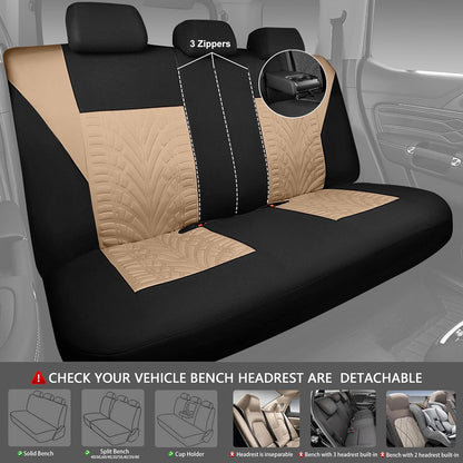 CAR PASS Car Seat Covers Full Sets, Front & Split Rear Bench for Car, 3D Tyre Embossed Automotive Interior Covers, Airbag Compatible, Quick Setup Universal Fit Seat Covers for Car, SUV(Charcoal)