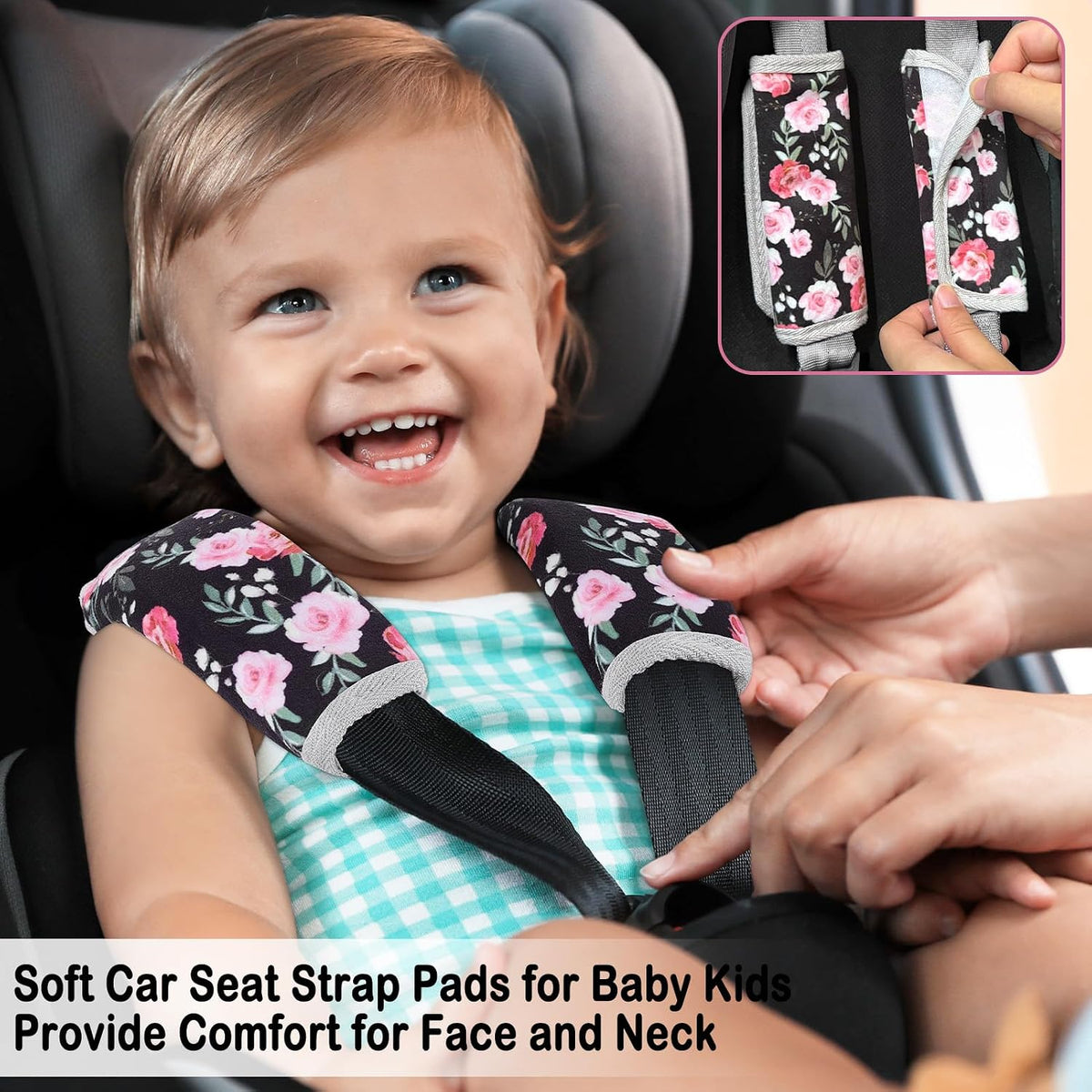 Seat Belt Cover Pad for Baby, Soft Seatbelt Cushion Covers for Kids 2Pcs Car Seat Strap Shoulder Pads for All Car Seats, Stroller, High Chair,Blue Dinosaur