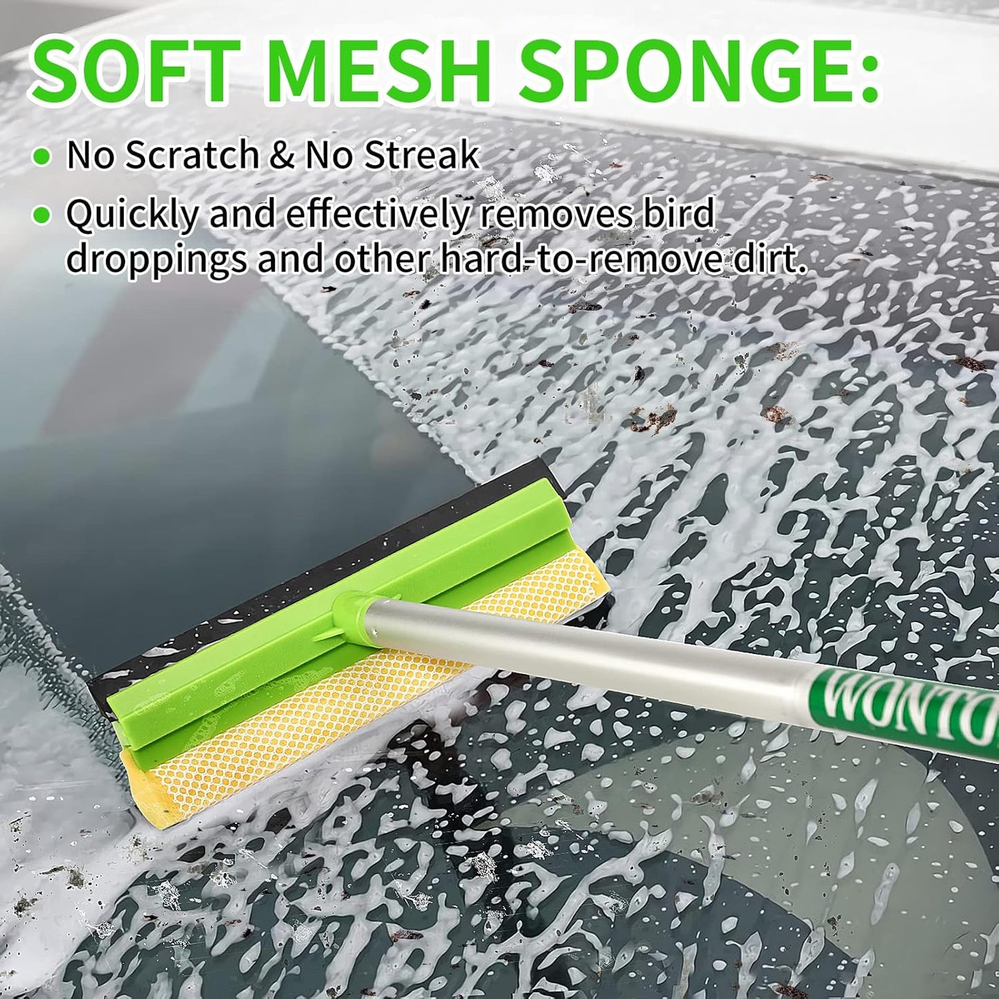 14Pcs Car Wash Kit, 62'' Car Wash Brush with Long Handle, Microfiber Scratch-Free Carwash Brush Mop Mitt Kit Car Car Washing Supplies Cleaning Kit for Cars RV SUV Truck Boat Green