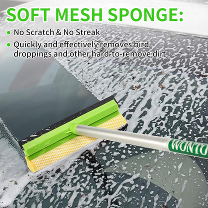 14Pcs Car Wash Kit, 62'' Car Wash Brush with Long Handle, Microfiber Scratch-Free Carwash Brush Mop Mitt Kit Car Car Washing Supplies Cleaning Kit for Cars RV SUV Truck Boat Green