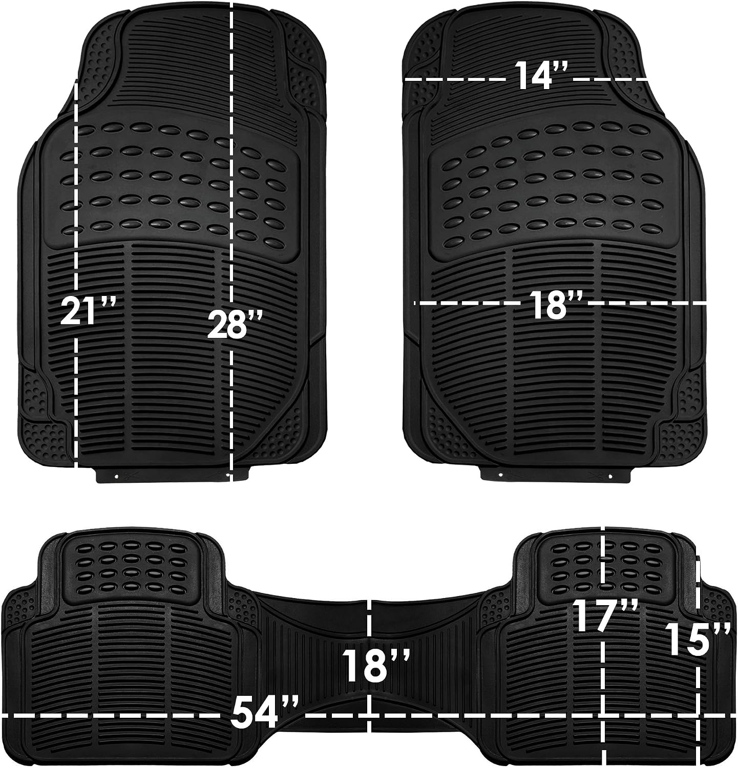 FH Group Automotive Floor Mats Solid ClimaProof for all weather protection Universal Fit Trimmable Heavy Duty fits most Cars, SUVs, and Trucks, 3pc Full Set Black