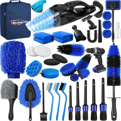 Qydipclin 45Pcs Car Detailing Kit, Car Detailing Brush Set, Car Wash Cleaning Kit, Car Detailing Brushes, Professional Car Care Kit for Interior Exterior Wheels, Blue