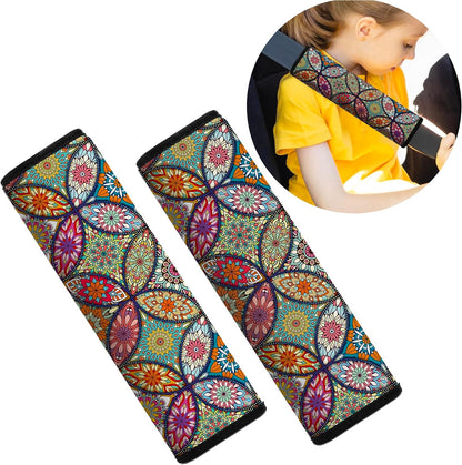 Car Seat Belt Pad Cover, 2-Pack Soft Car Safety Seat Belt Strap Shoulder Pad for Adults and Children, Suitable for Car Seat Belt, Backpack, Shoulder Bag (Pretty Mandala)