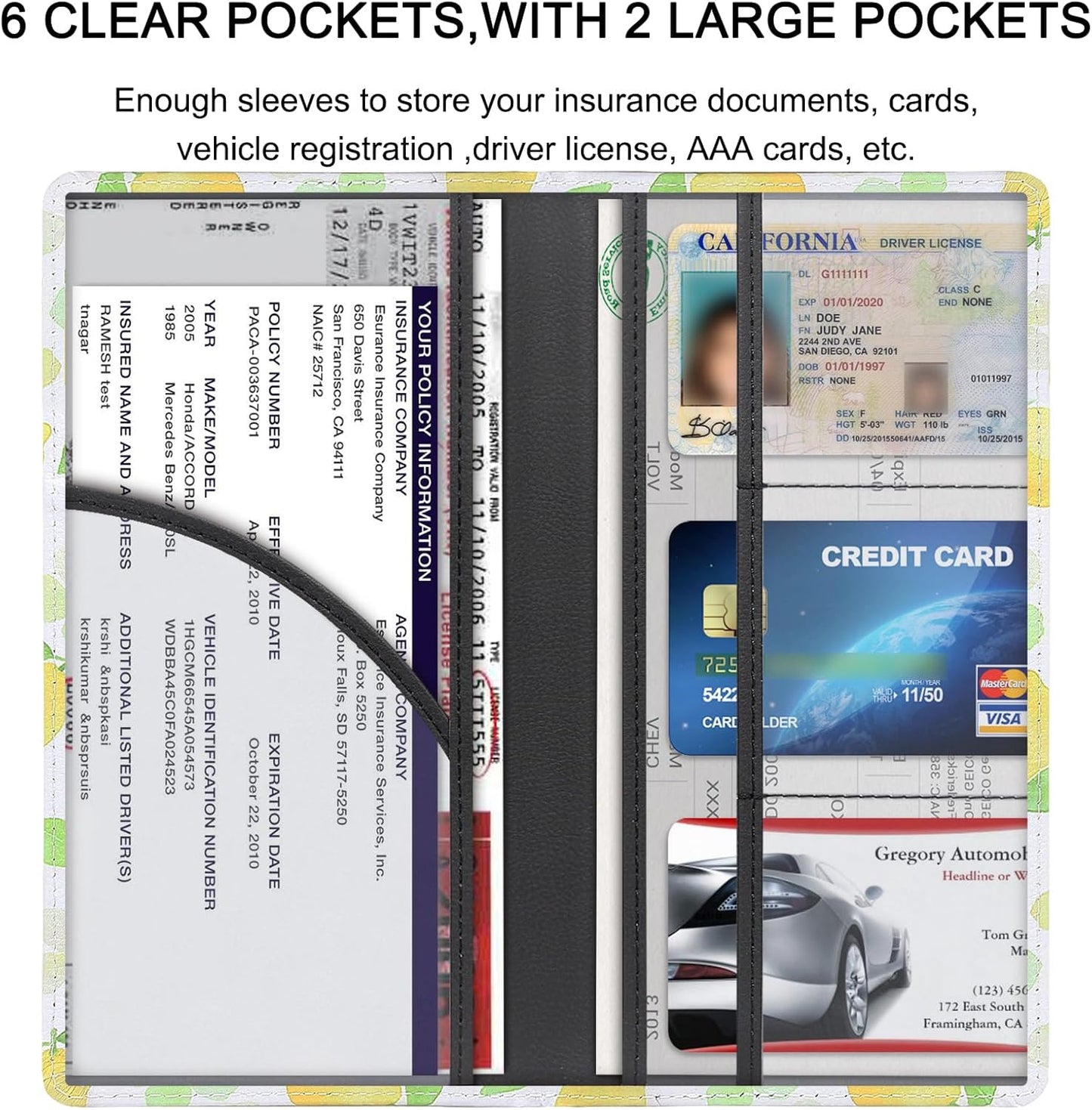 LumiMokki Premium Car Registration & Insurance Card Holder with Magnetic Shut, Vehicle Glove Box Car Organizer - For Documents, Cards, License (Black)