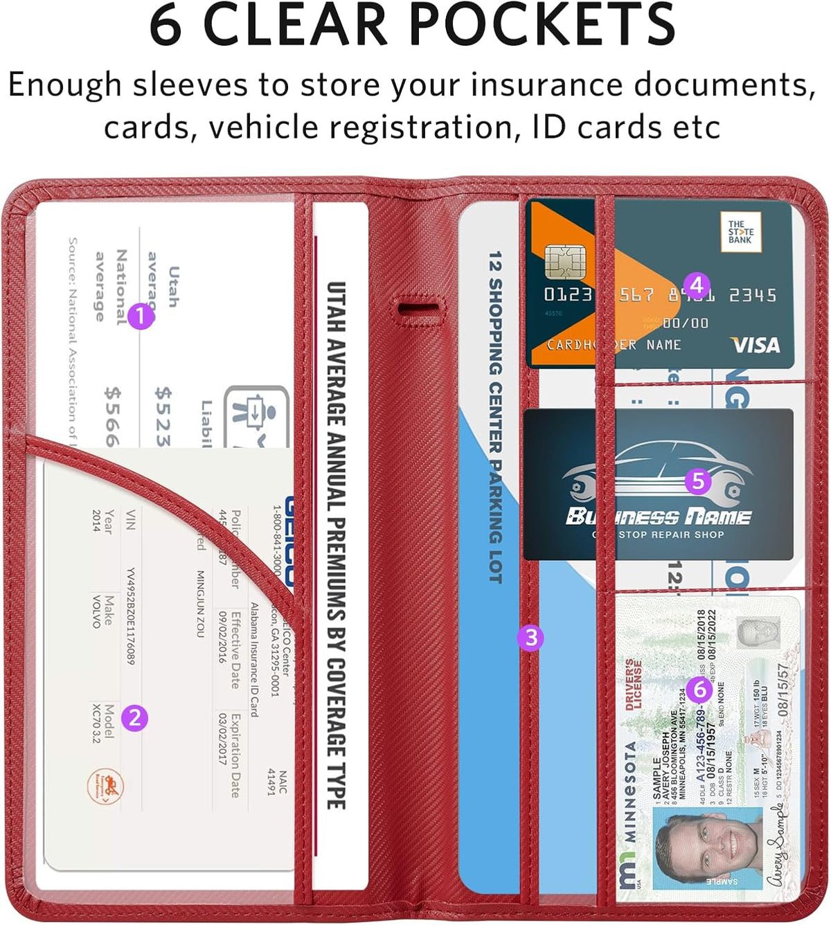 CoBak Car Registration and Insurance Holder - Vehicle Glove Box Car Organizer,Auto Truck Comparment Accessories Case with Magnetic Closure for Driver License,Cards - Colors B