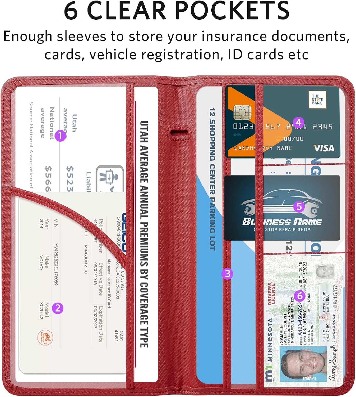 CoBak Car Registration and Insurance Holder - Vehicle Glove Box Car Organizer,Auto Truck Comparment Accessories Case with Magnetic Closure for Driver License,Cards - Colors B