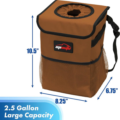 EPAuto Waterproof Car Trash Can with Lid and Storage Pockets, 2.5 Gallon, Black