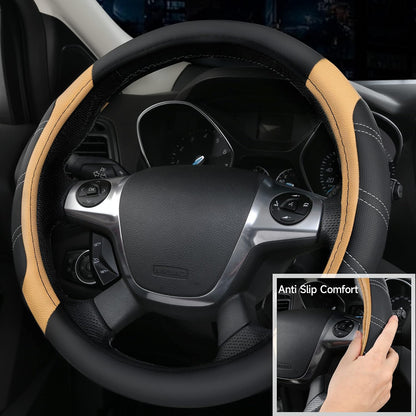 CAR PASS Air Mesh Leather Car Seat Covers Full Set, Waterproof Car Floor Mats, Sporty Steering Wheel Cover 14.5-15in, Universal Fits for 95% Cars Truck SUV (Black and Blue)