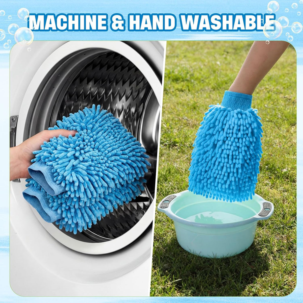 24 Pack Car Wash Mitt Bulk Microfiber, 10'' x 8'' Chenille Car Wash Mitt Gloves, Scratch Free Double Sided No Lint No Marks for Truck SUV and All Vehicle Surfaces (Blue)