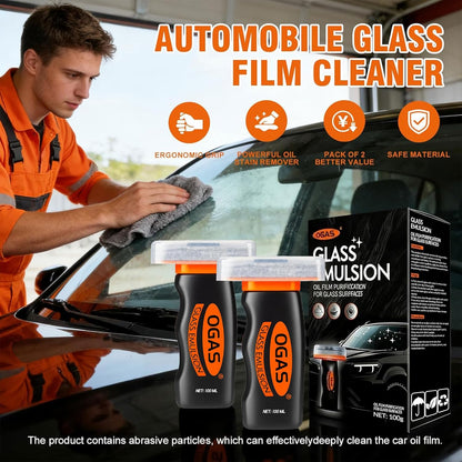 Car Windshield Cleaner & Glass Oil Film Remover, 100ml x 2PCS Car Glass Cleaner with Brush, Removes Oil, Grease & Fog, wiper residue, Anti-Fog Glass Emulsion Cleaner for Clear Driving Visibility