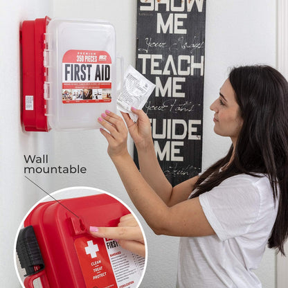 M2 BASICS 350 Piece Professional Wall-Mount First Aid Kit, Home, Business | Dual-Layer Hard Case, Office, Warehouse, Jobsite, Garage, Vehicle, Workplace Safety, Classroom And Emergency Readiness