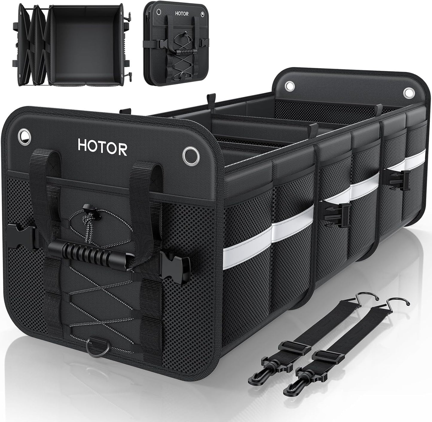 HOTOR Trunk Organizer for SUV – Car Storage Box with Reflective Strips, Collapsible Car Organizer with Large Capacity, Essential Car Accessories for Truck, Van & Sedan, Black, 33.1" x 13.0" x 12.0"