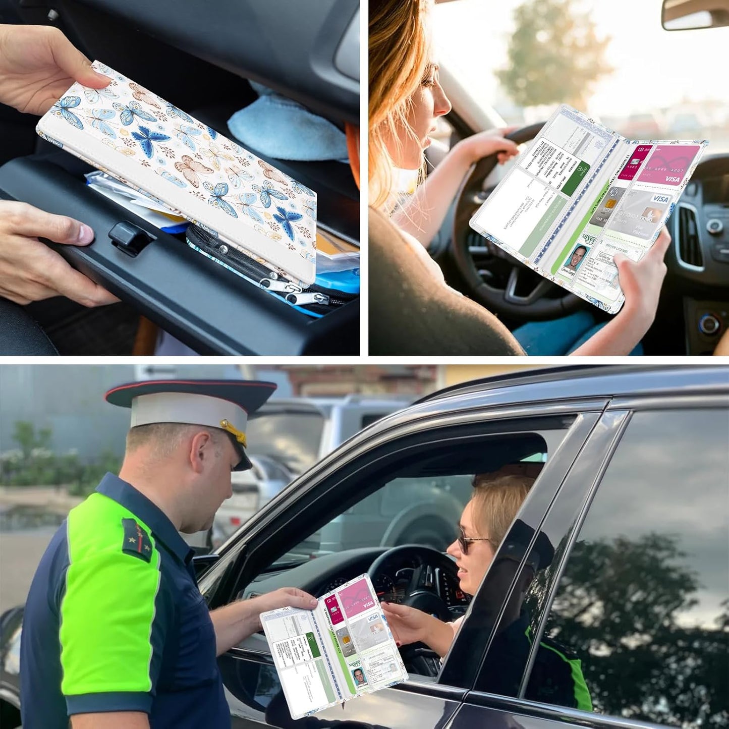 Car Registration and Insurance Holder, Auto Truck Document Holder with Magnetic Shut, Vehicle Glove Box Car Organizer, Interior Car Accessories for Women Men (Bow)