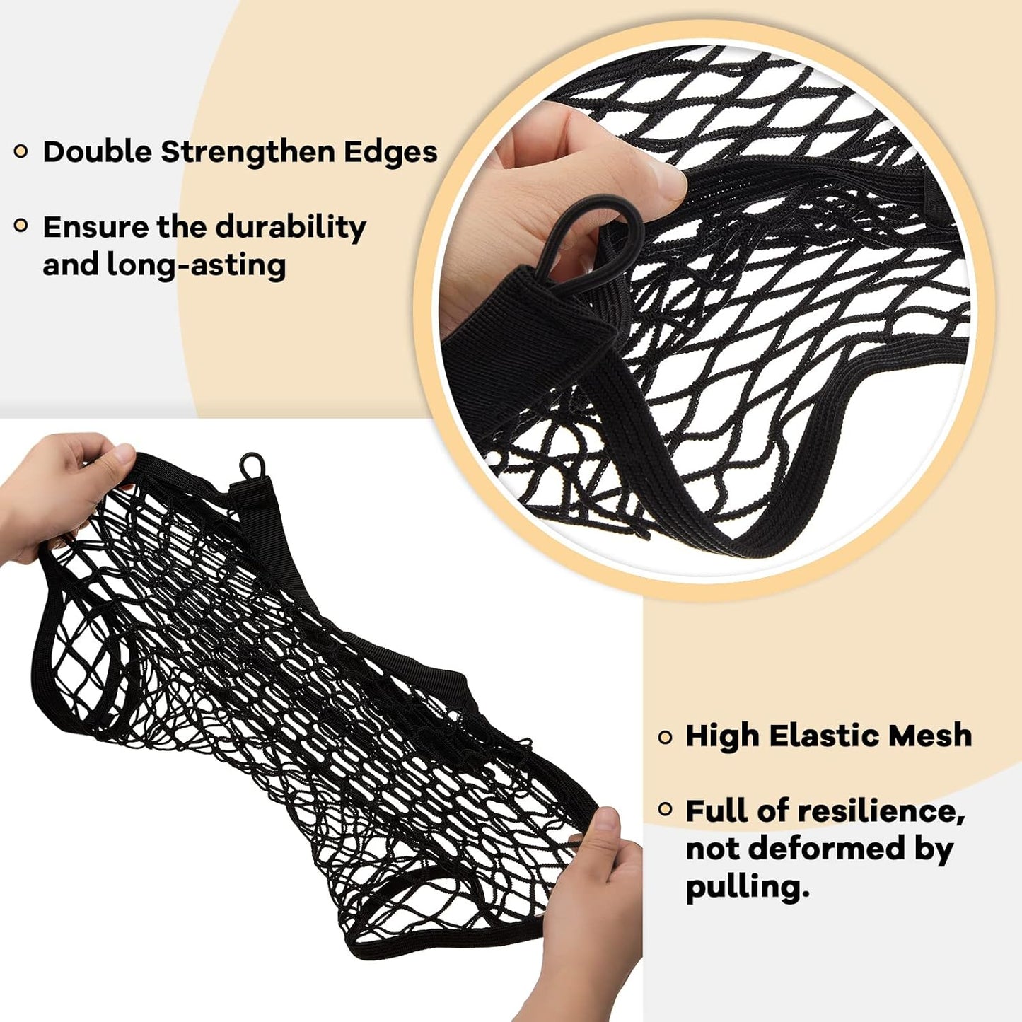 Frienda 2 Pieces Stretchable Small Cargo Net Pocket Storage Mesh Net Elastic Automotive Storage Pouch with 8 Pieces Mounting Screws and Hooks for Truck Car SUV Boats(21 x 9.8 Inches)