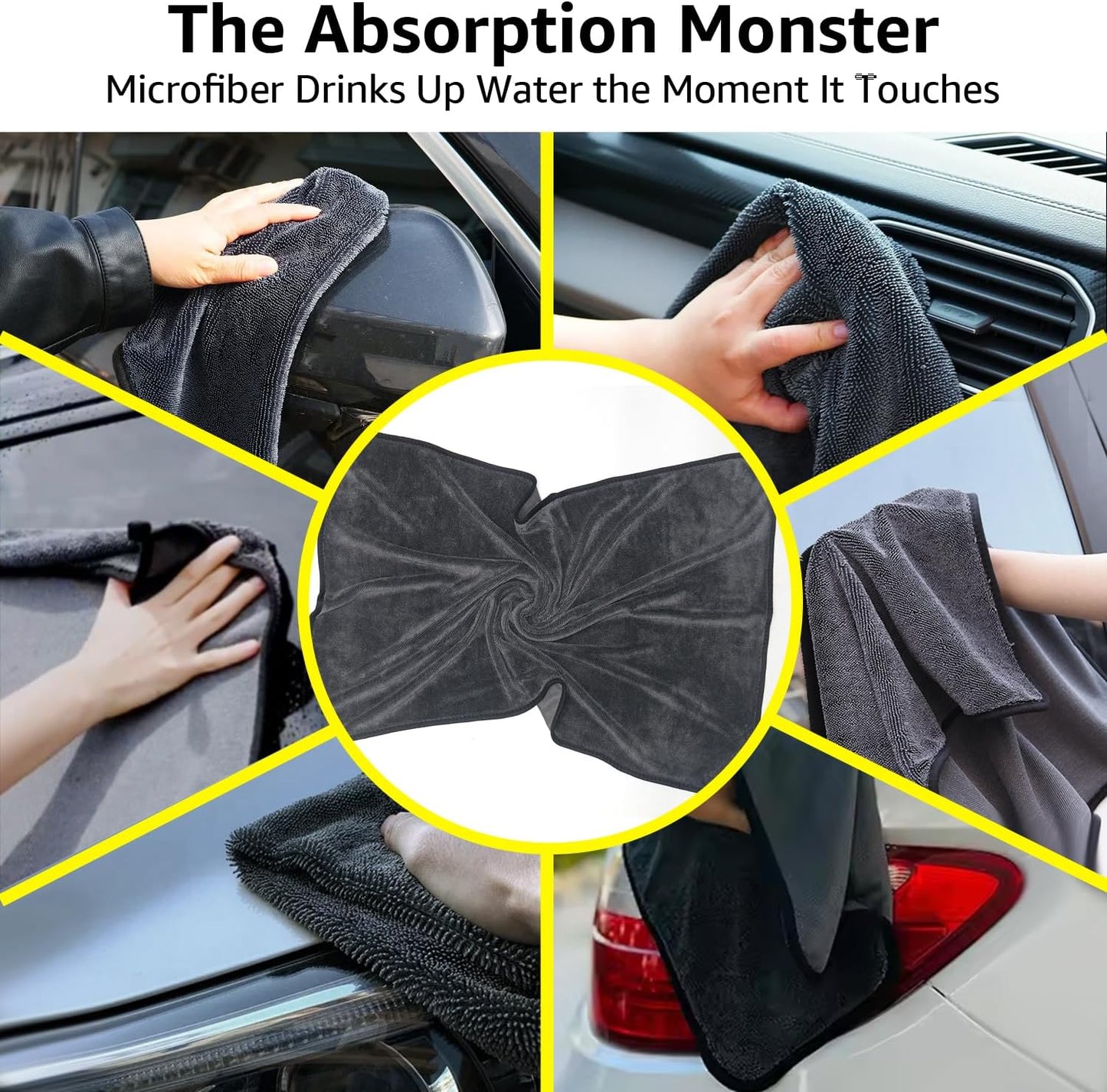 Microfiber Car Drying Towel with Twisted-Loop Technology 2-Pack (Oversized 63"x24" + 35"x24"), Super Absorbent, Streak-Free, Scratch-Free, Lint-Free, Fast Drying Towels for Cars, Trucks, SUVs