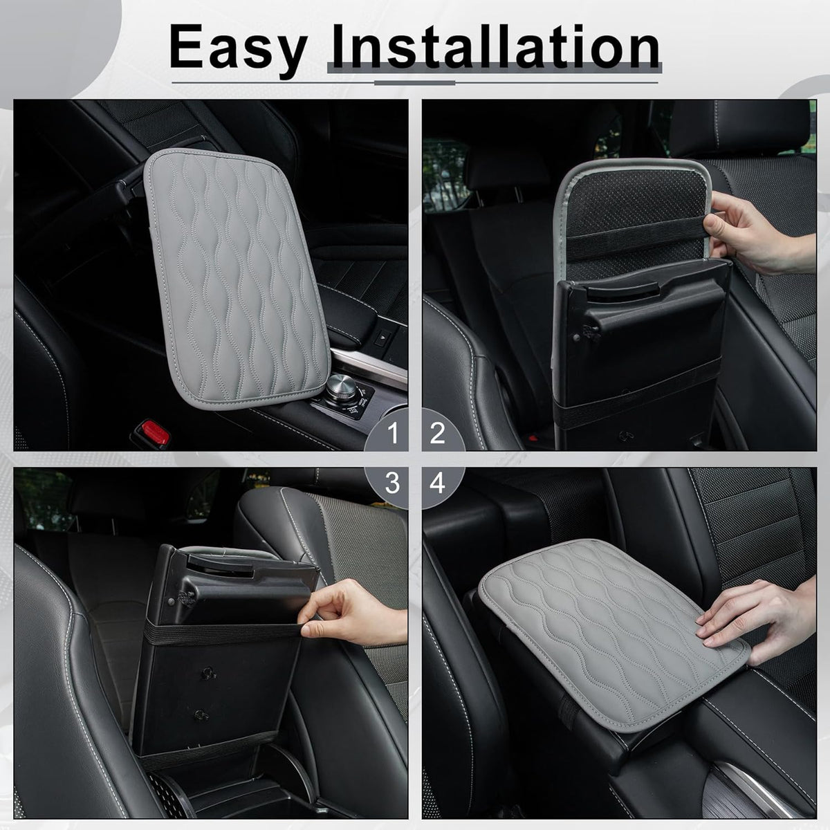 Amiss Car Center Console Cover, Upgraded Leather Car Armrest Cushion with 2 Storage Pockets, Universal Waterproof Cushion Pad, Non-Slip Car Interior Accessories, Fits Most Sedans SUVs Trucks (Black)