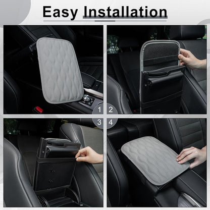 Amiss Car Center Console Cover, Upgraded Leather Car Armrest Cushion with 2 Storage Pockets, Universal Waterproof Cushion Pad, Non-Slip Car Interior Accessories, Fits Most Sedans SUVs Trucks (Black)