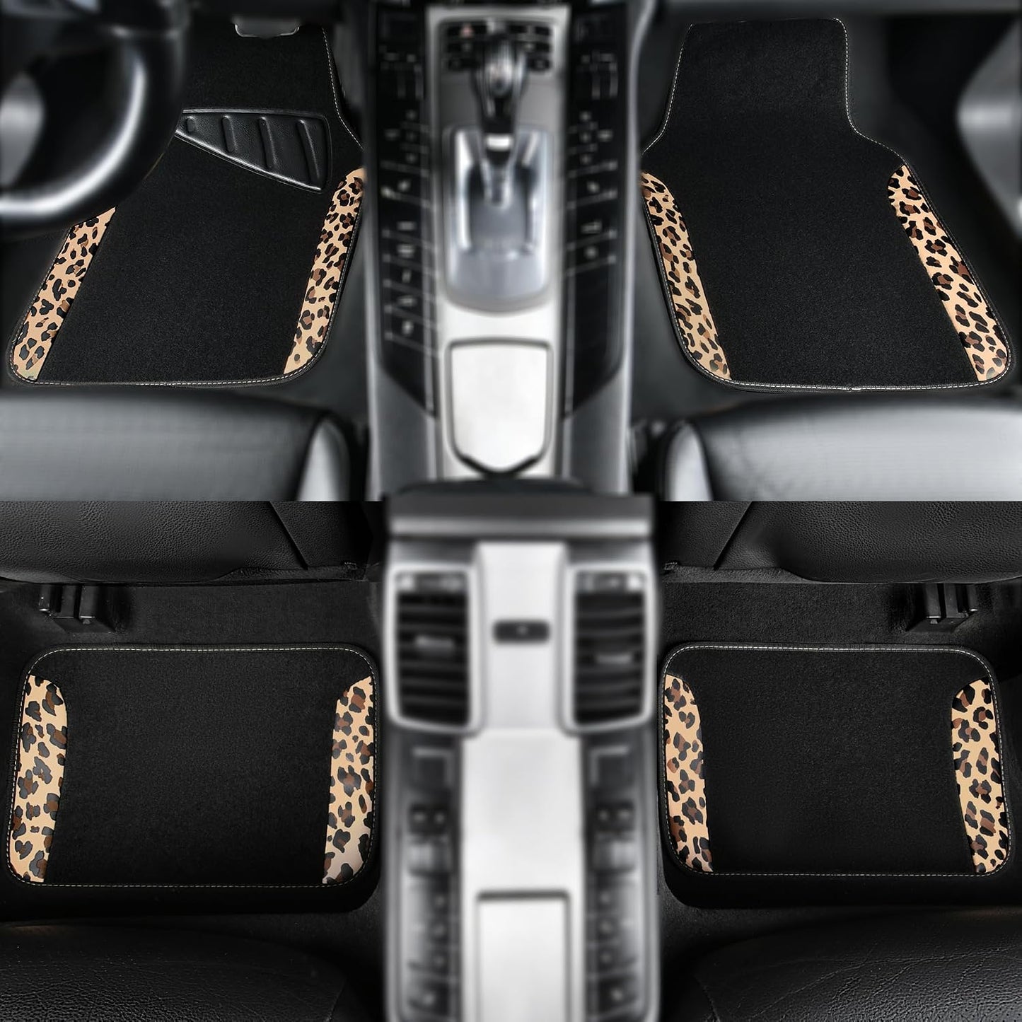 CAR PASS Waterproof Universal Car Floor Mats, Leopard Print Car Mats Fit for SUV,Vans,sedans, Trucks,Set of 4pcs Car Carpet with Driver Heel Pad and Nibs Backing, Leopard Car Accessories Gray Leopard