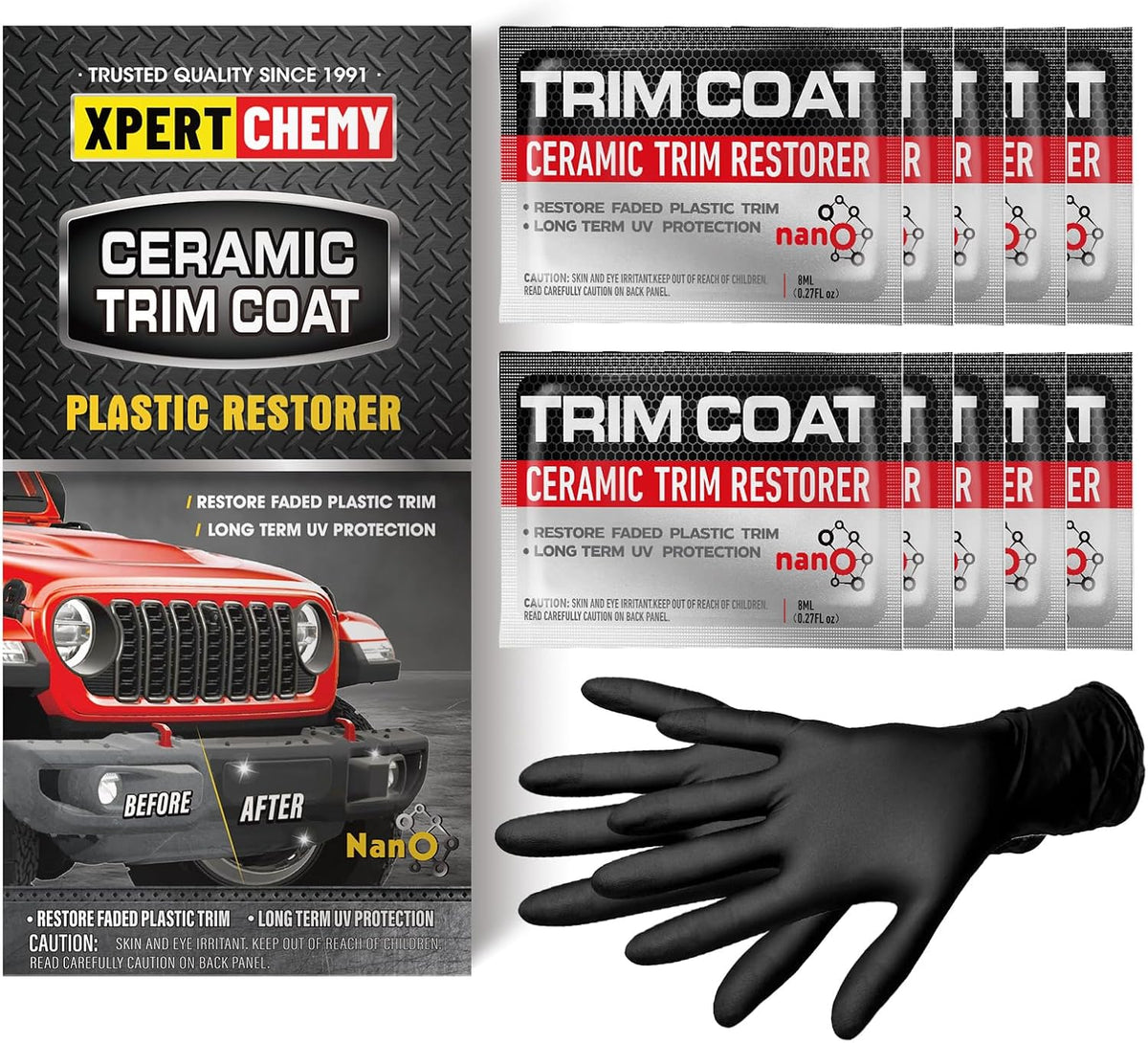 XPERTCHEMY Ceramic Trim Coat Kit, Plastic Restorer for Cars Ceramic Coating Wipes to Lasting Over 230 Washes,The Ceramic Coating Helps Improve Optical Clarity On Clear Car Plastic