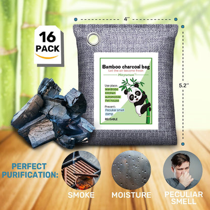Activated Charcoal Odor Absorber for Strong Odor, Basement, Cars, Closets, Shoes, Smoke. 3 Pack Bamboo Charcoal Air Purifying Bags Deodorizer Odor Eliminator for Home