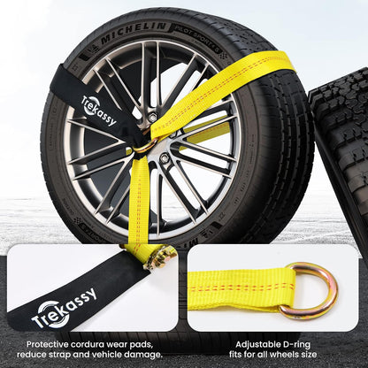 Trekassy 2" x 144" Car Tie Down Straps for Trailers, Heavy Duty Tire Tie Downs for ATV/UTV, 10000lbs Break Strength, Include 4 Axle Straps for Different Uses
