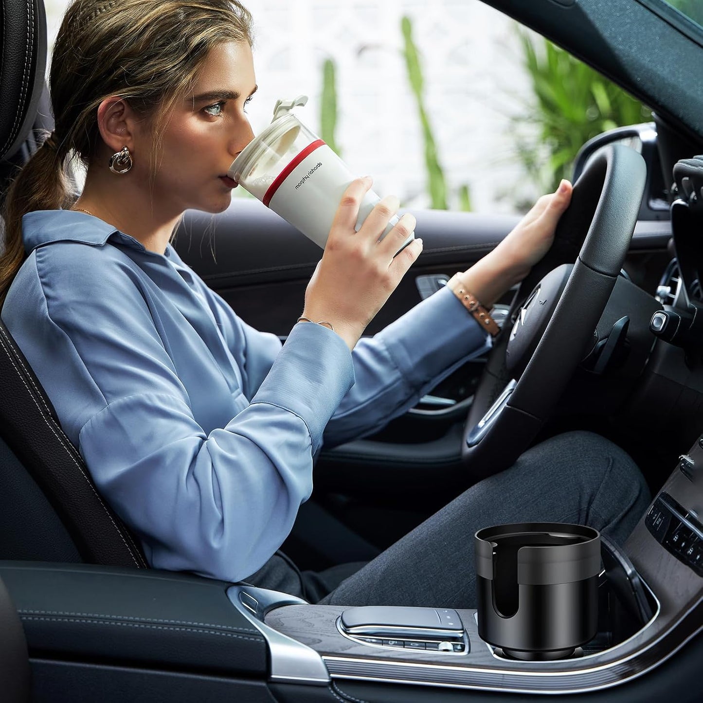 Car Cup Holder Expander, Automotive Cup Holders for Car with Adjustable Base and Rubber Pad, Fits Most Bottles 20-40 oz (3.4"–3.8" Diameter), Black