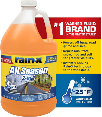 Rain-X All Season -25°F 2-in-1 De-Icer & Bug Remover Windshield Washer Fluid - 1 Gallon (Pack of 6)