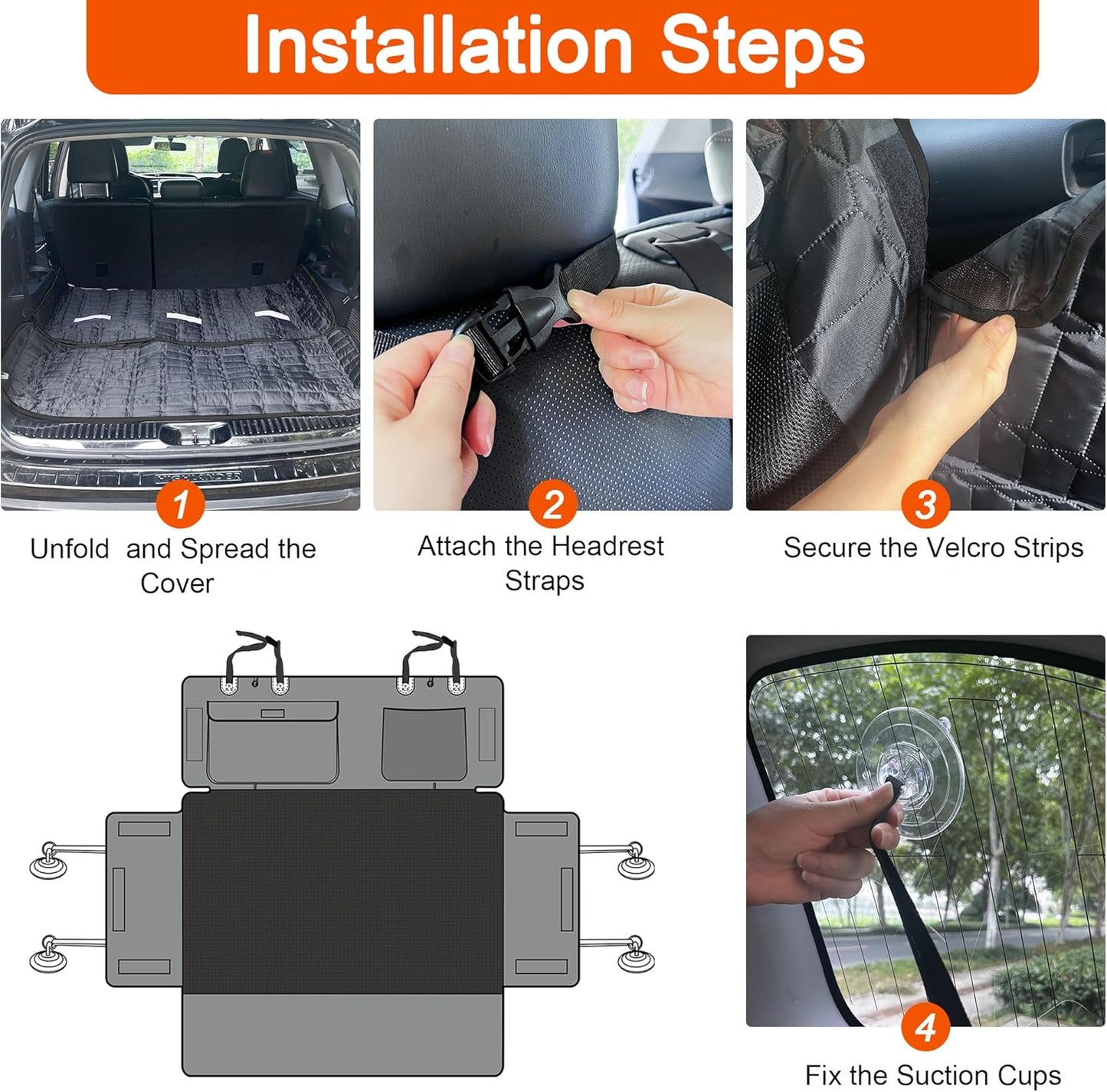 Reliadura SUV Cargo Liner for Dogs, Waterproof Dog Trunk Cover with Bumper Flap Protector, Pet Cargo Mat for SUVs Sedans Vans, Non-Slip Scratchproof Dog Seat Cover, Large Size Universal Fit