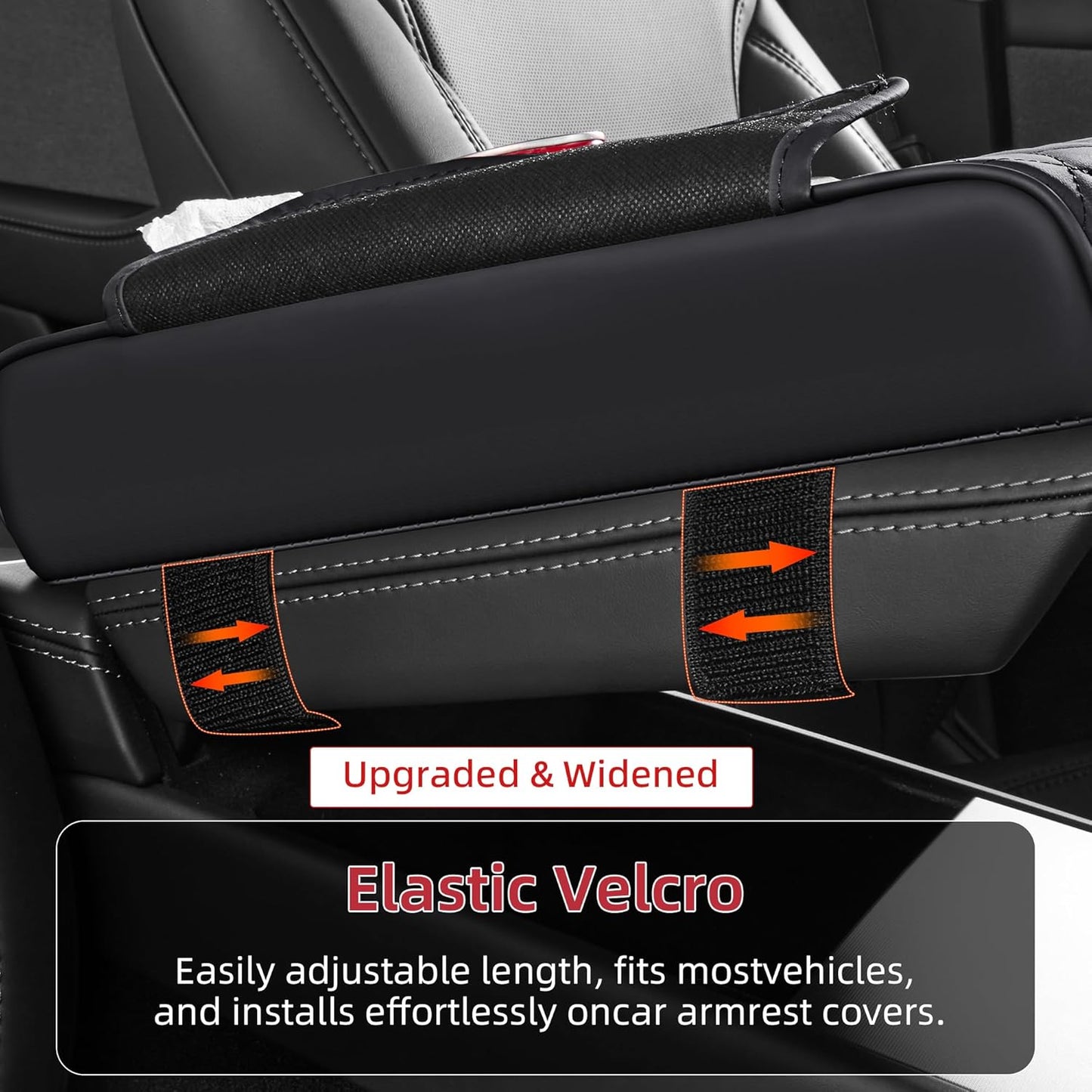 5 in 1 Car Center Console Cover, Armrest Pad with 2 Storage Pockets, Cup Holder, Tissue Slot, Phone Holder, Nappa Leather Memory Foam Car Accessories for SUV Sedan Truck (Black)
