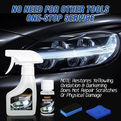 Headlight Restoration Kit -Yellowed Oxidized Foggy Headlight Repair Spray-On No Sanding Restoration Kit Headlight Cleaner & Restorer with Protective Coating for All Vehicles