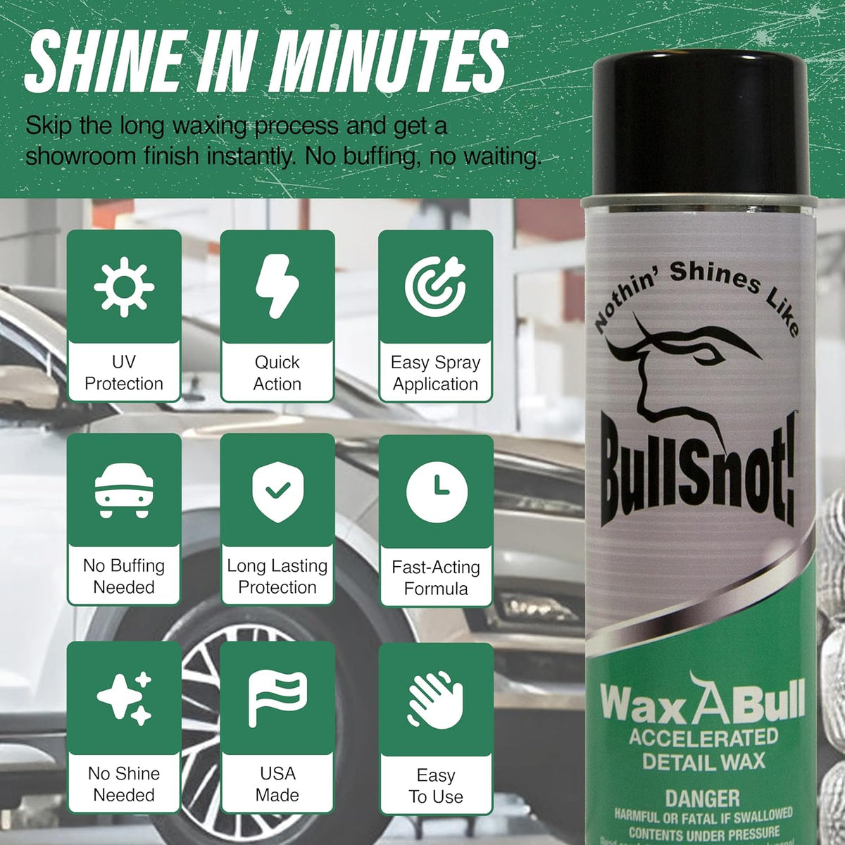 Bullsnot! WaxABull Accelerated Detail Auto Wax 10899009 - Quick Shine Truck and Car Polishing Wax 16oz